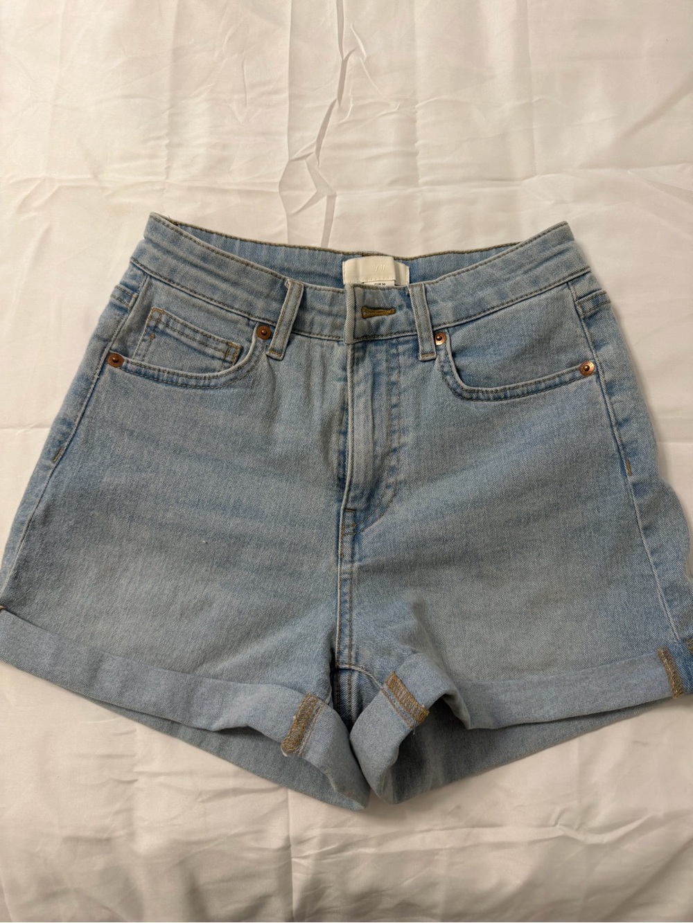 H&M Light Blue High-Rise Denim Shorts